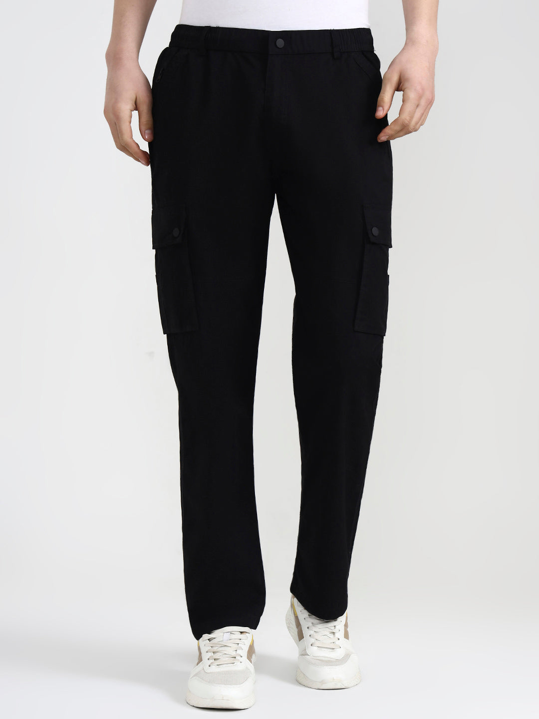 Black Solid Slim Fit Cargo Pant | JadeBlue