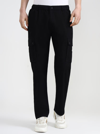 Black Solid Slim Fit Cargo Pant | JadeBlue