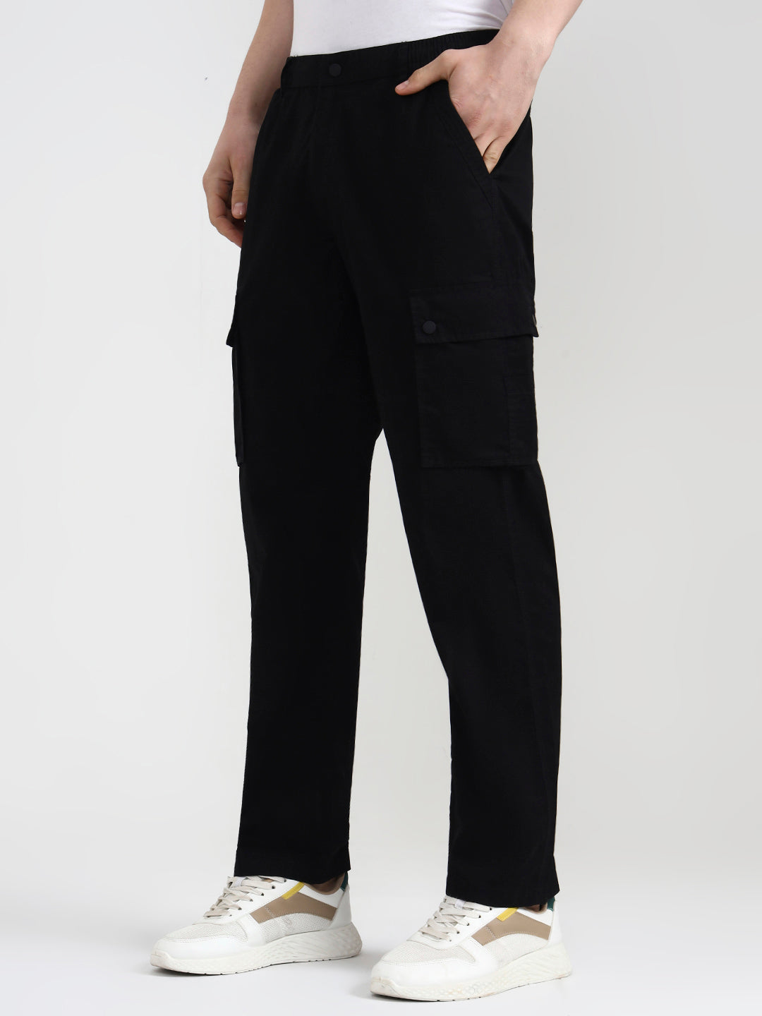Black Solid Slim Fit Cargo Pant | JadeBlue
