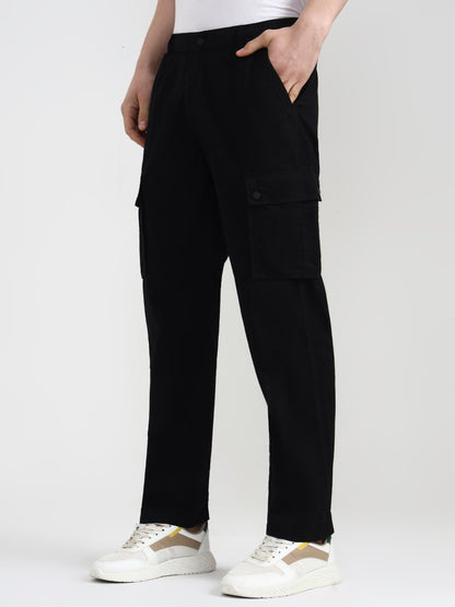 Black Solid Slim Fit Cargo Pant | JadeBlue