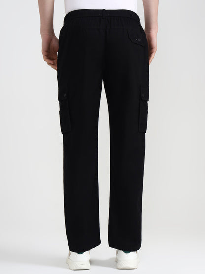 Black Solid Slim Fit Cargo Pant | JadeBlue