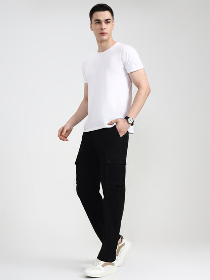 Black Solid Slim Fit Cargo Pant | JadeBlue
