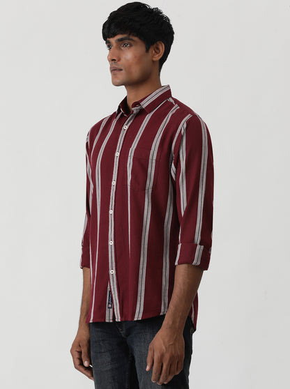 Wine Striped Slim Fit Casual Shirt | Greenfibre