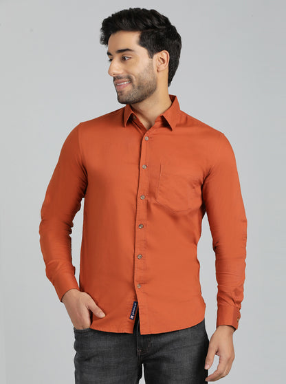 Rust Solid Slim Fit Casual Shirt | Greenfibre