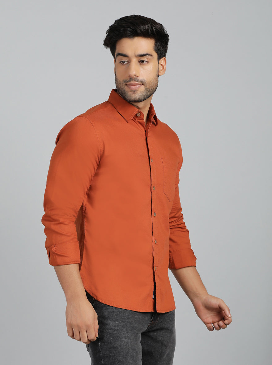 Rust Solid Slim Fit Casual Shirt | Greenfibre