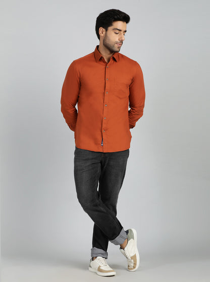 Rust Solid Slim Fit Casual Shirt | Greenfibre