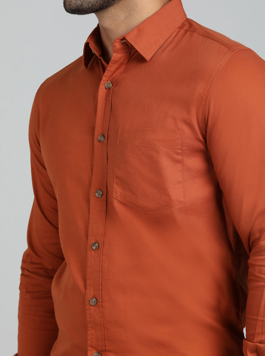 Rust Solid Slim Fit Casual Shirt | Greenfibre