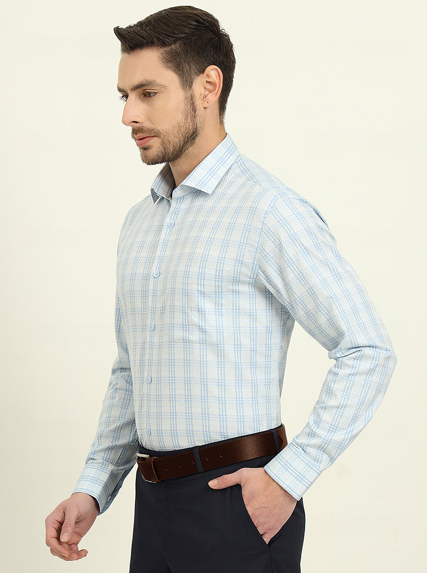 Grey & Blue Checked Slim Fit Formal Shirt | Metal