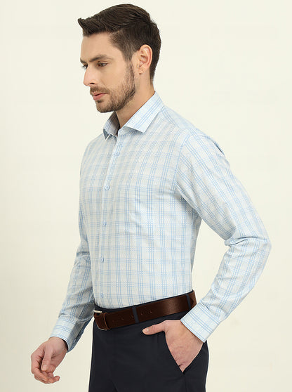 Grey & Blue Checked Slim Fit Formal Shirt | Metal