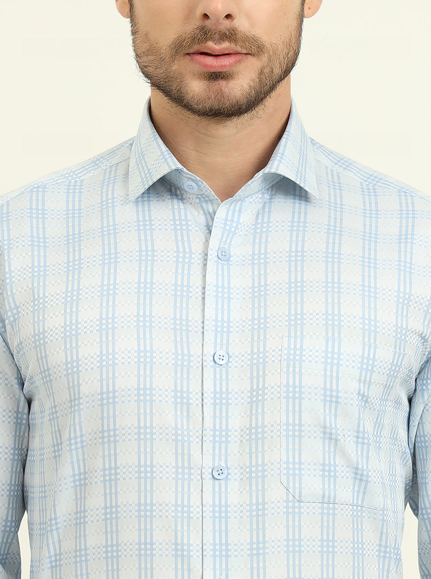 Grey & Blue Checked Slim Fit Formal Shirt | Metal
