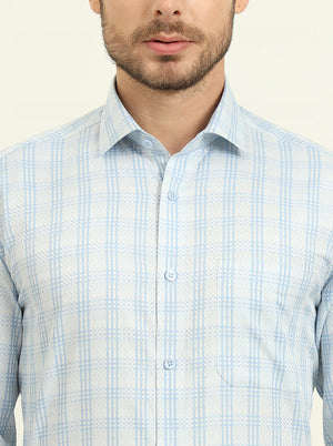 Grey & Blue Checked Slim Fit Formal Shirt | Metal