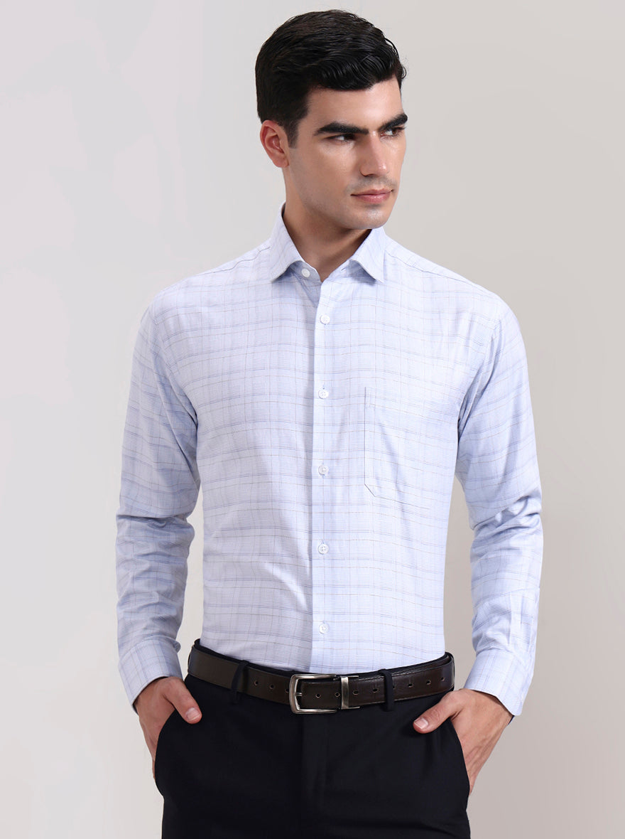 Blue Checked Slim Fit Formal Shirt | Metal