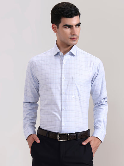 Blue Checked Slim Fit Formal Shirt | Metal