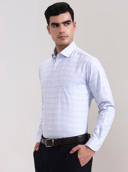 Blue Checked Slim Fit Formal Shirt | Metal