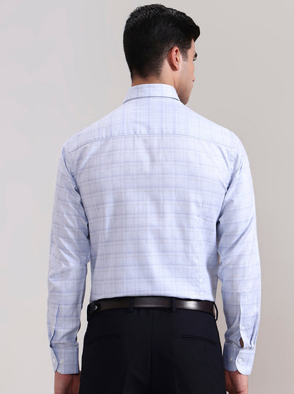 Blue Checked Slim Fit Formal Shirt | Metal