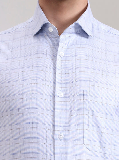 Blue Checked Slim Fit Formal Shirt | Metal