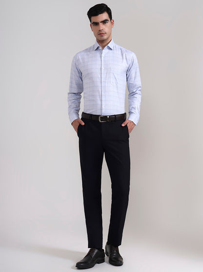 Blue Checked Slim Fit Formal Shirt | Metal