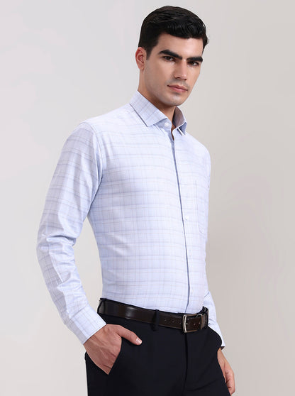 Blue Checked Slim Fit Formal Shirt | Metal