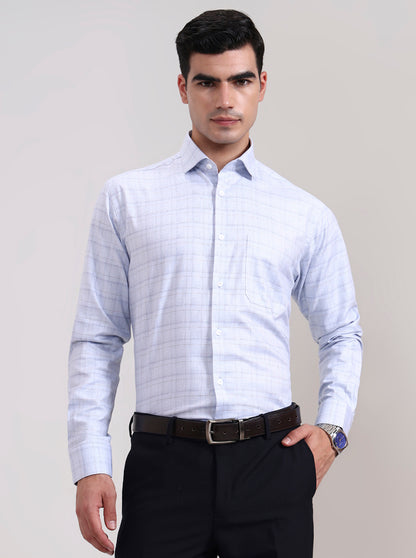 Blue Checked Slim Fit Formal Shirt | Metal