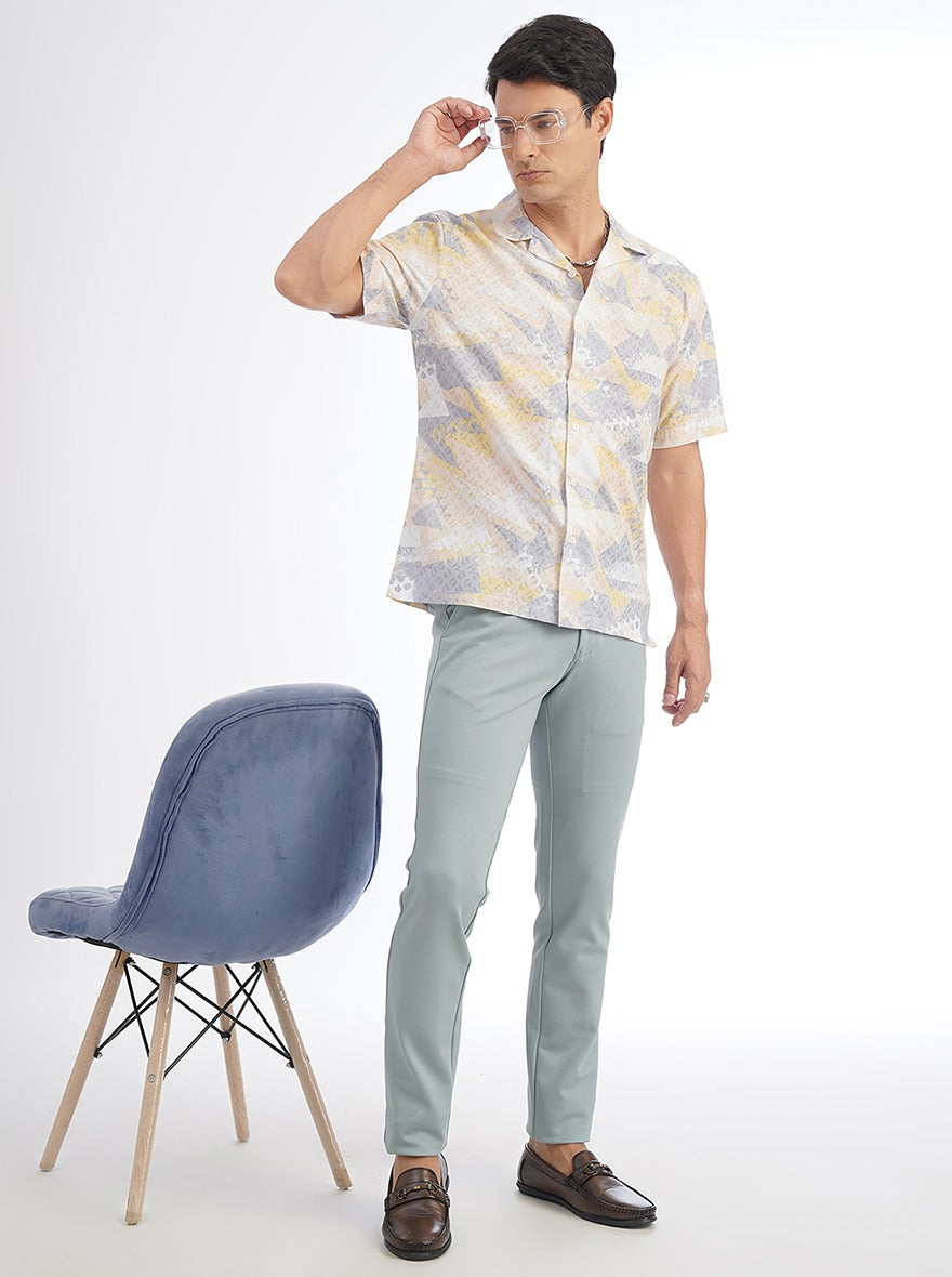 Light Yellow Printed Slim Fit Casual Shirt | JadeBlue