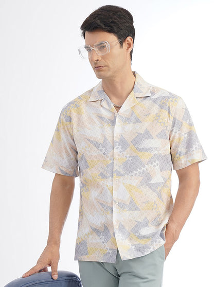 Light Yellow Printed Slim Fit Casual Shirt | JadeBlue