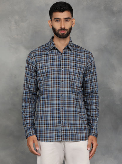 Blue Checked Slim Fit Casual Shirt | JadeBlue