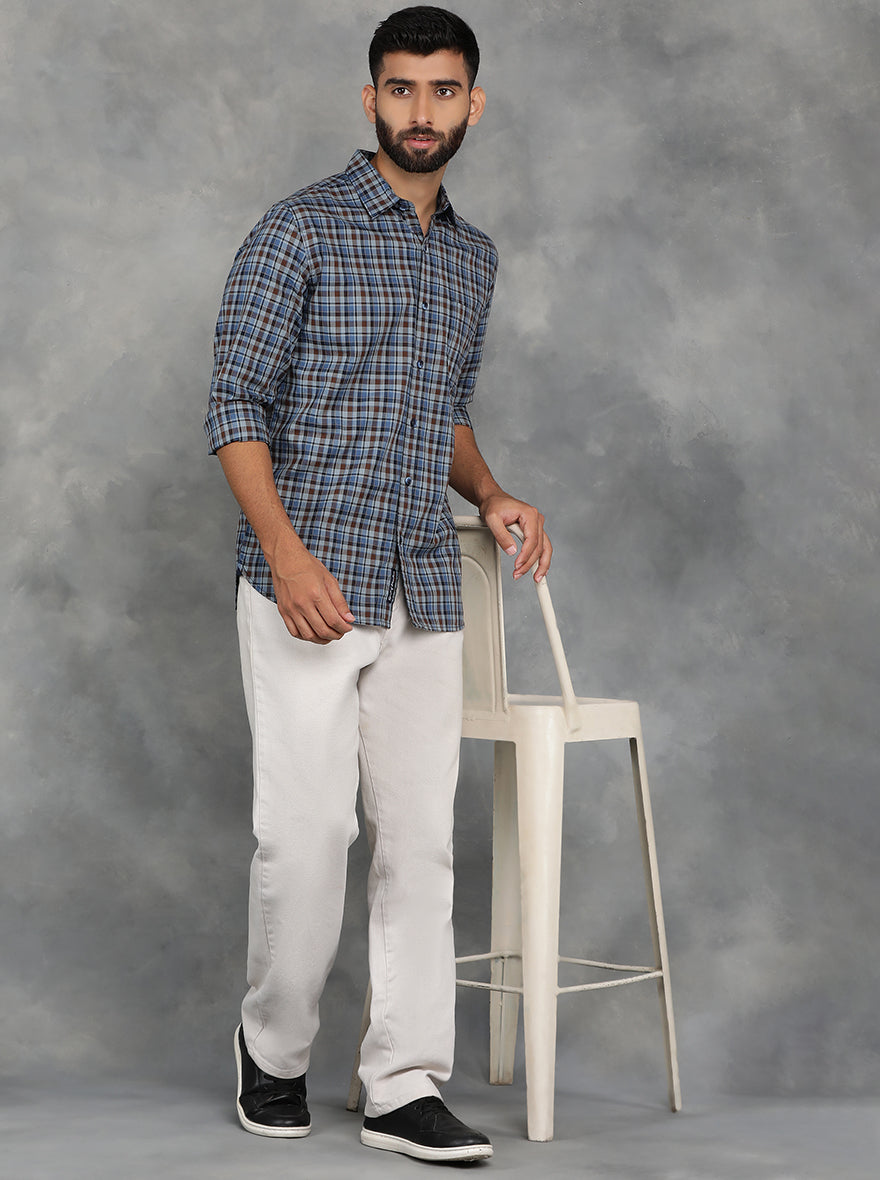 Blue Checked Slim Fit Casual Shirt | JadeBlue