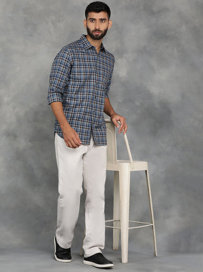 Blue Checked Slim Fit Casual Shirt | JadeBlue