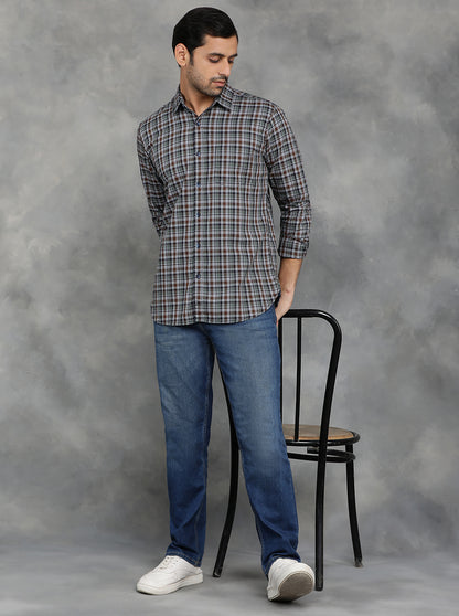 Green & Brown Checked Slim Fit Casual Shirt | JadeBlue