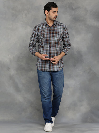 Green & Brown Checked Slim Fit Casual Shirt | JadeBlue