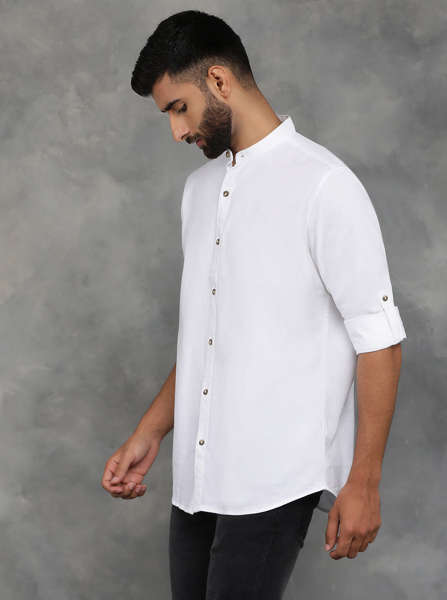 White Solid Slim Fit Casual Shirt | JadeBlue