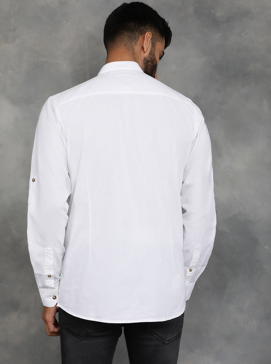 White Solid Slim Fit Casual Shirt | JadeBlue
