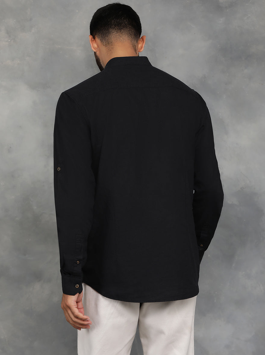 Black Solid Slim Fit Casual Shirt | JadeBlue