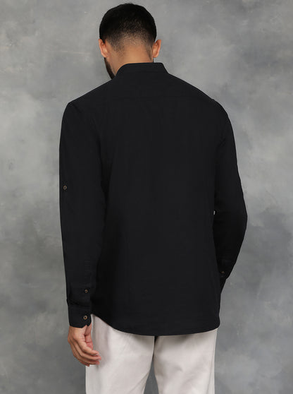 Black Solid Slim Fit Casual Shirt | JadeBlue