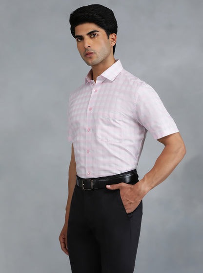Pink Checked Regular Fit Formal Shirt | Greenfibre