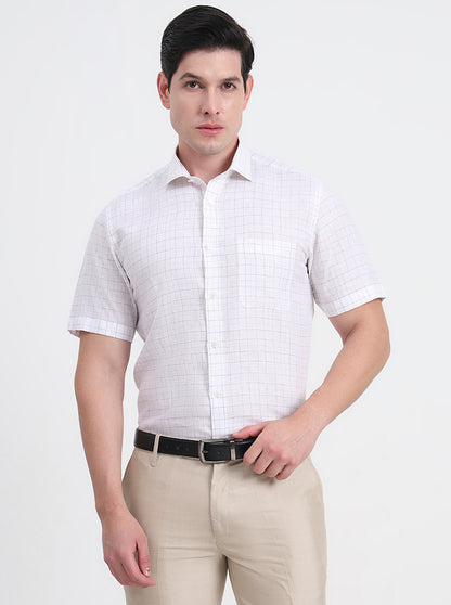 White & Brown Checked Regular Fit Formal Shirt | JadeBlue