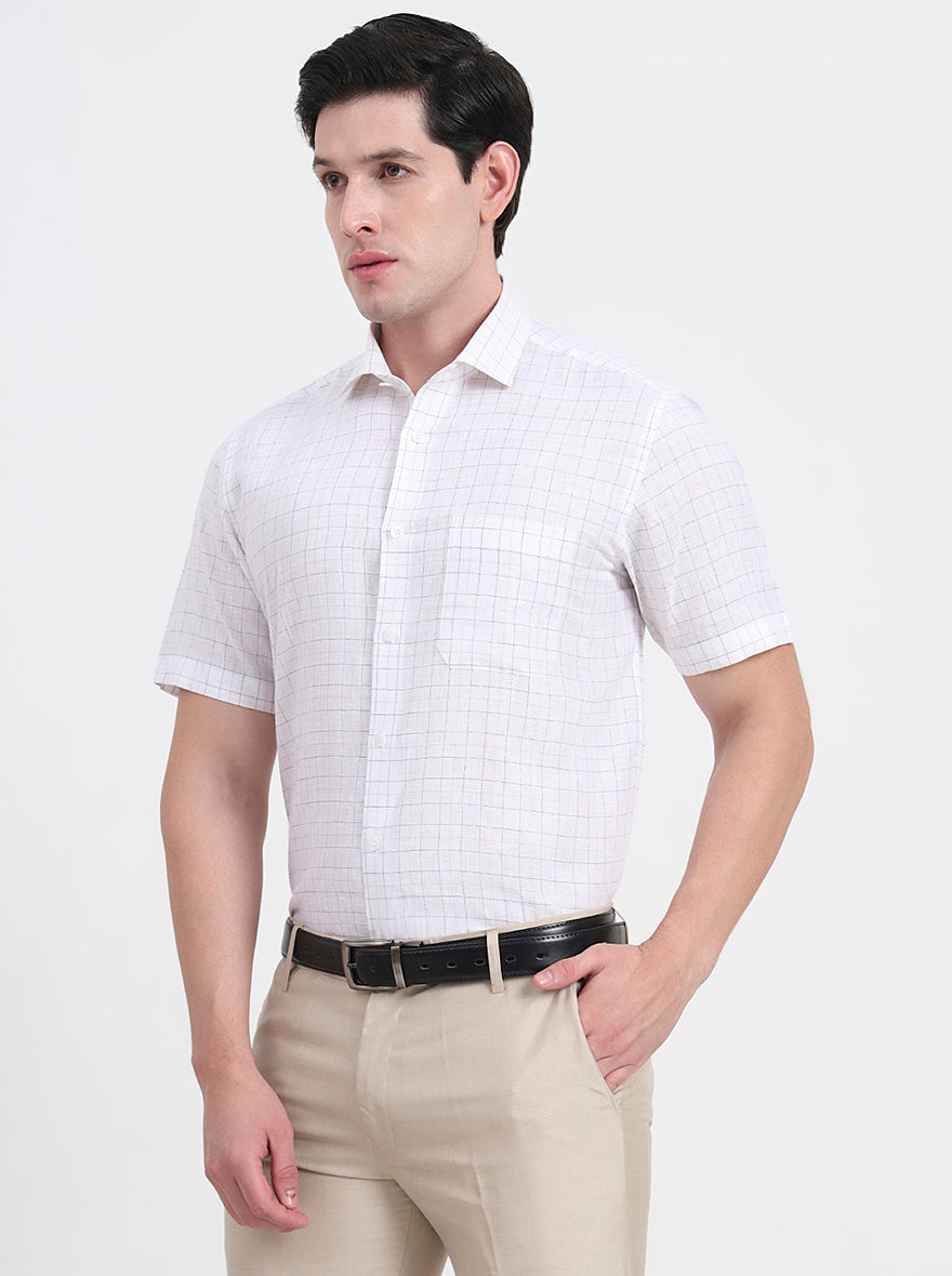 White & Brown Checked Regular Fit Formal Shirt | JadeBlue