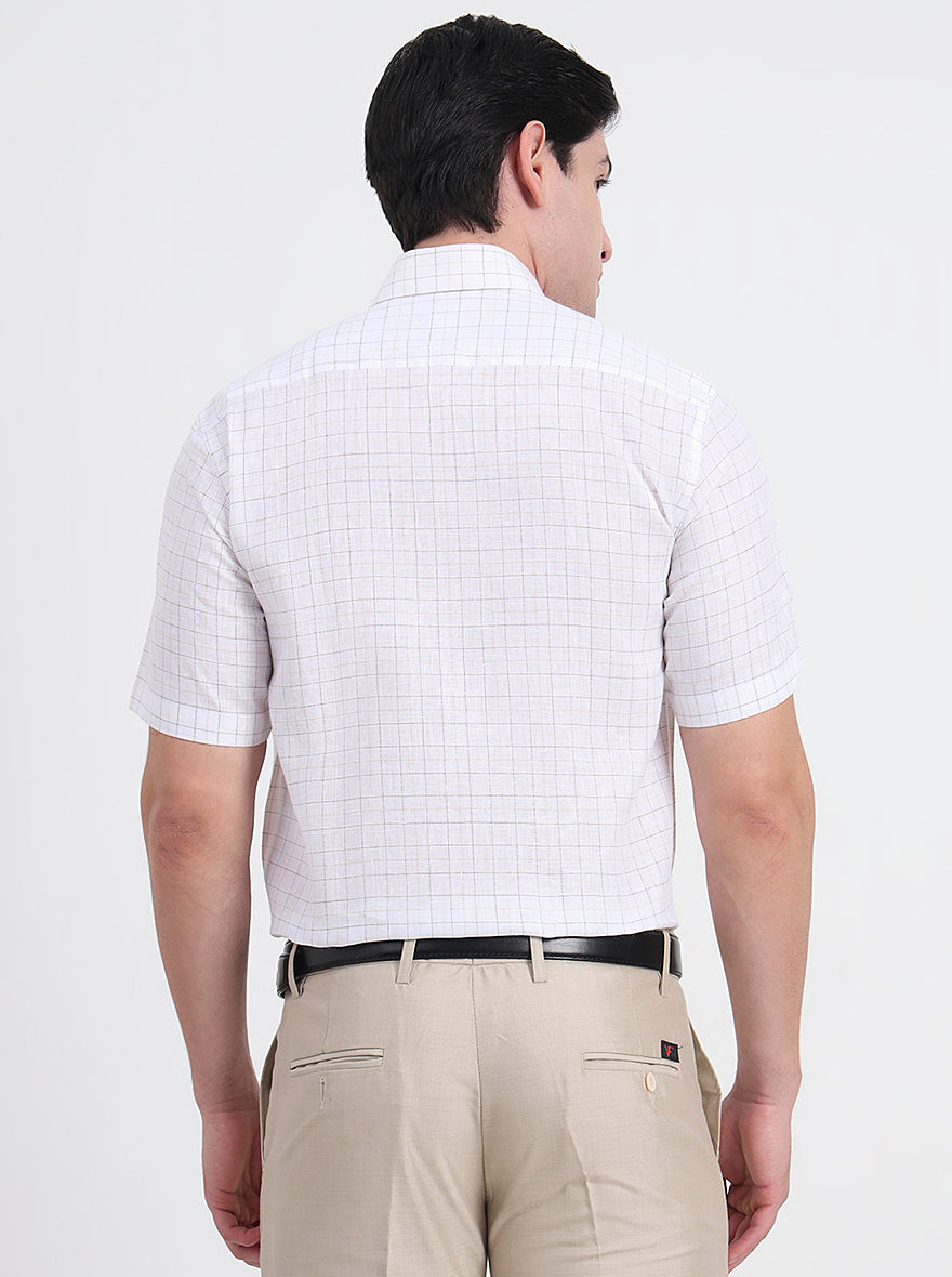 White & Brown Checked Regular Fit Formal Shirt | JadeBlue