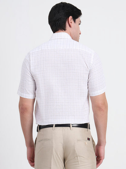 White & Brown Checked Regular Fit Formal Shirt | JadeBlue