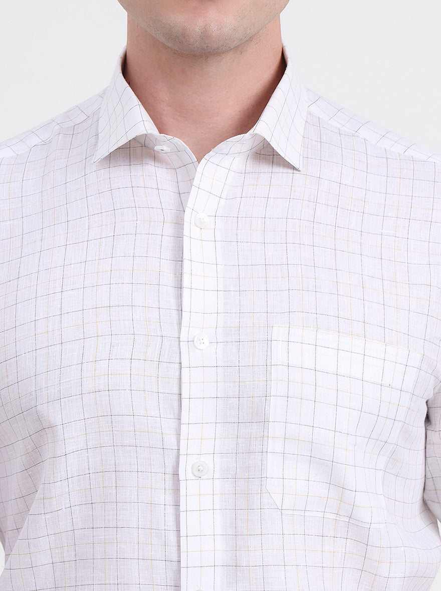 White & Brown Checked Regular Fit Formal Shirt | JadeBlue