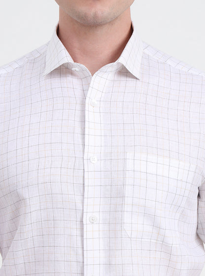 White & Brown Checked Regular Fit Formal Shirt | JadeBlue