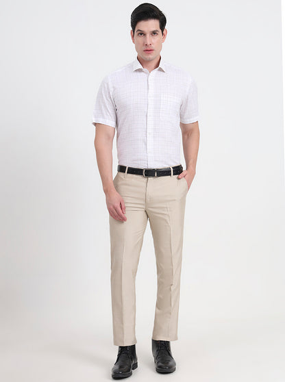 White & Brown Checked Regular Fit Formal Shirt | JadeBlue