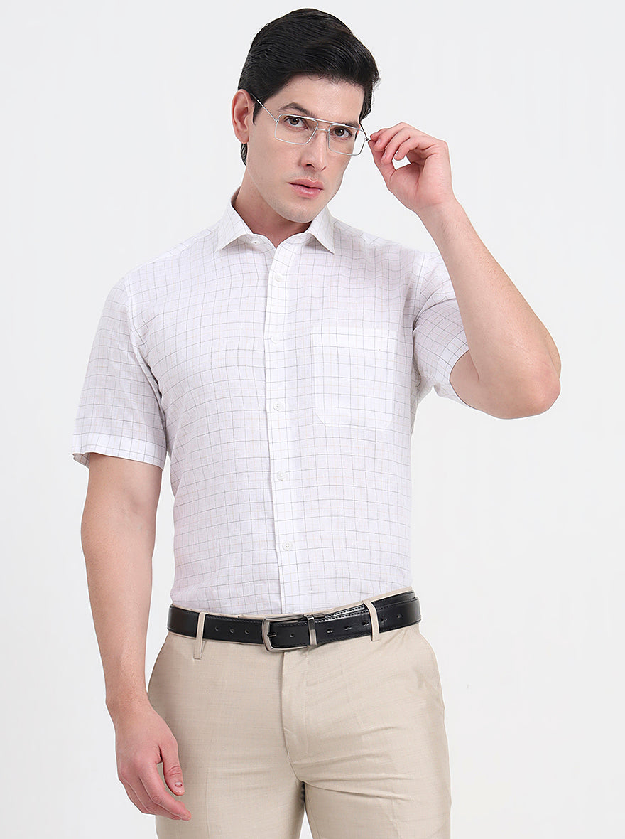 White & Brown Checked Regular Fit Formal Shirt | JadeBlue