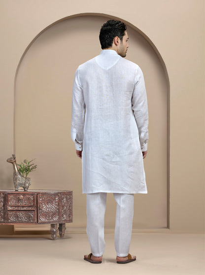 White Solid Kurta Pajama | Virasana