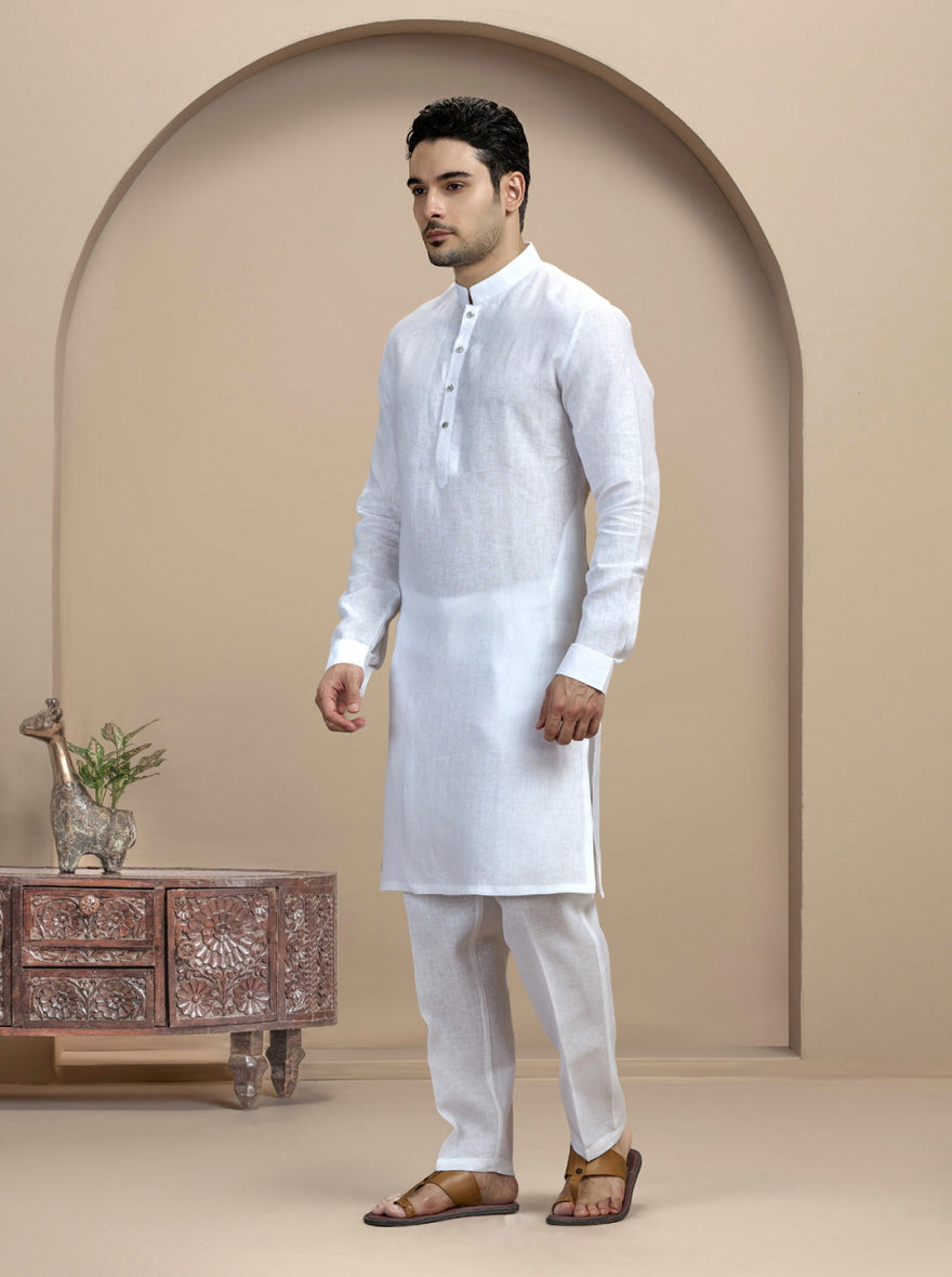 White Solid Kurta Pajama | Virasana