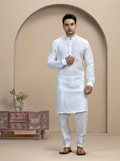 White Solid Kurta Pajama | Virasana