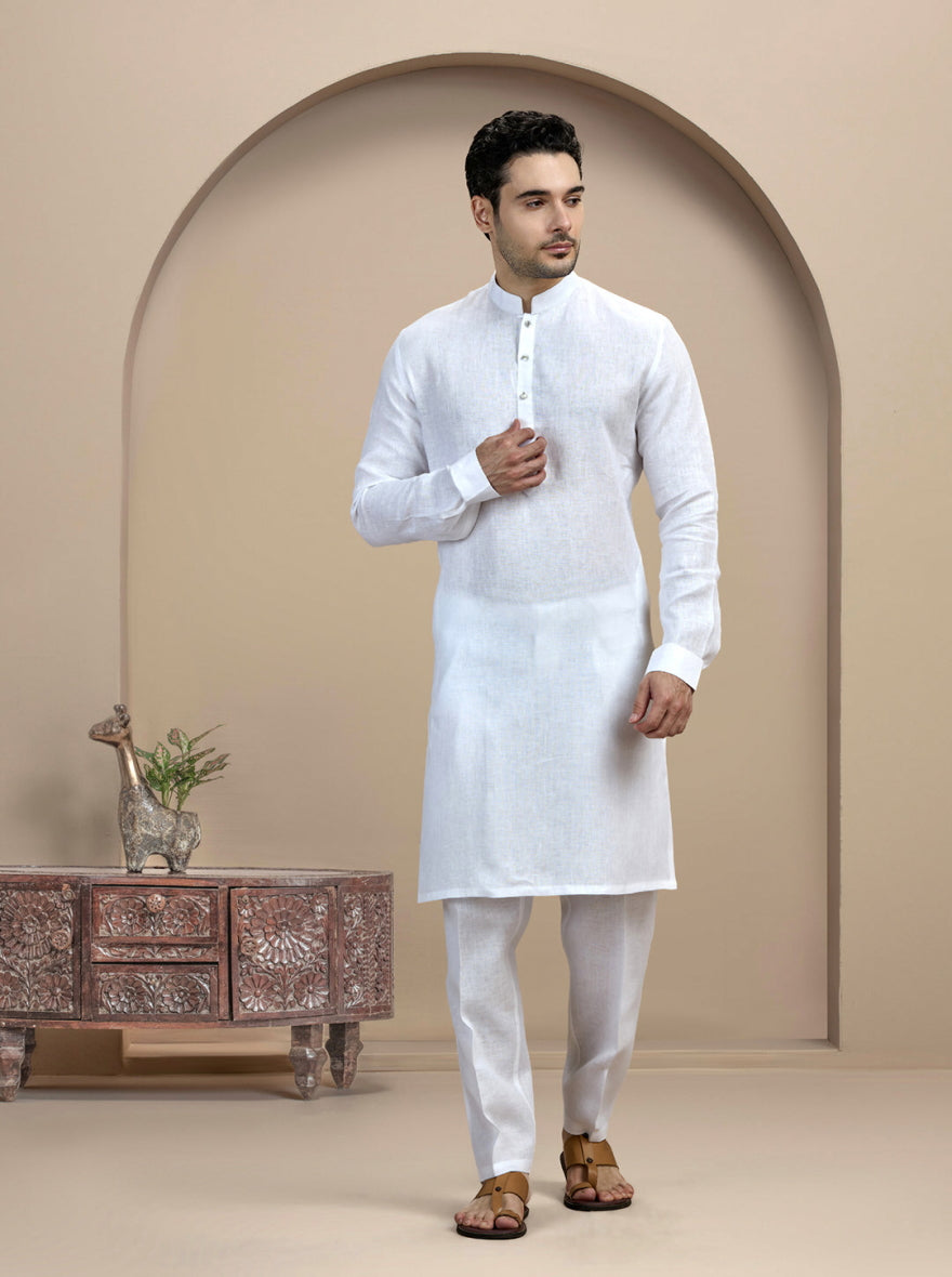 White Solid Kurta Pajama | Virasana