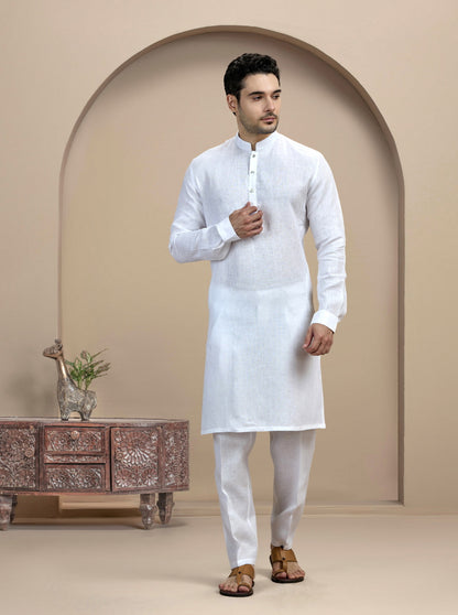 White Solid Kurta Pajama | Virasana