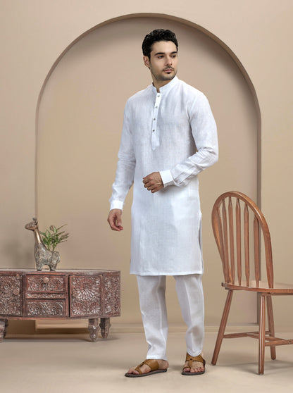 White Solid Kurta Pajama | Virasana