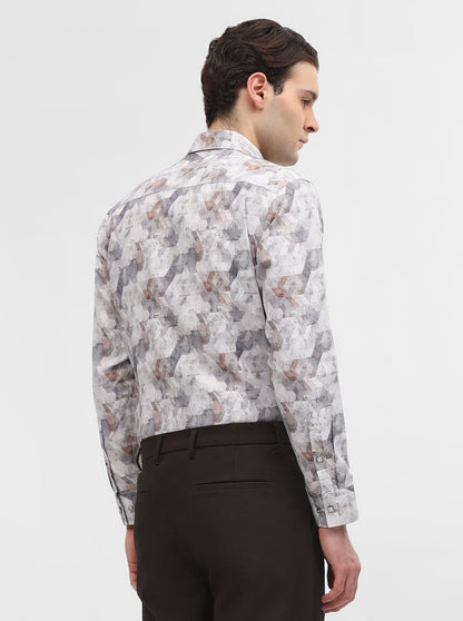 Grey & White Printed Slim Fit Party Wear Shirt | Greenfibre